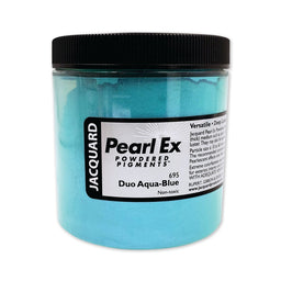 A jar of Jacquard Pearl Ex Mica Powder Pigment 695 Duo Aqua-Blue colour.