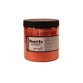 A jar of Jacquard Pearl Ex Mica Powder Pigment 697 hot copper colour 14 grams