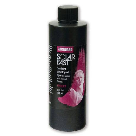 A bottle of Jacquard Solarfast Sunlight (UV) Dye Violet