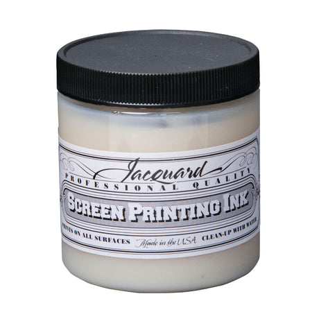 A jar of Jacquard Professional Screen Printing Ink with a label indicating it is a clear extender for making inks more transparent.