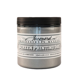 A jar of Jacquard Professional Water Based Screen Printing Ink in Silver.