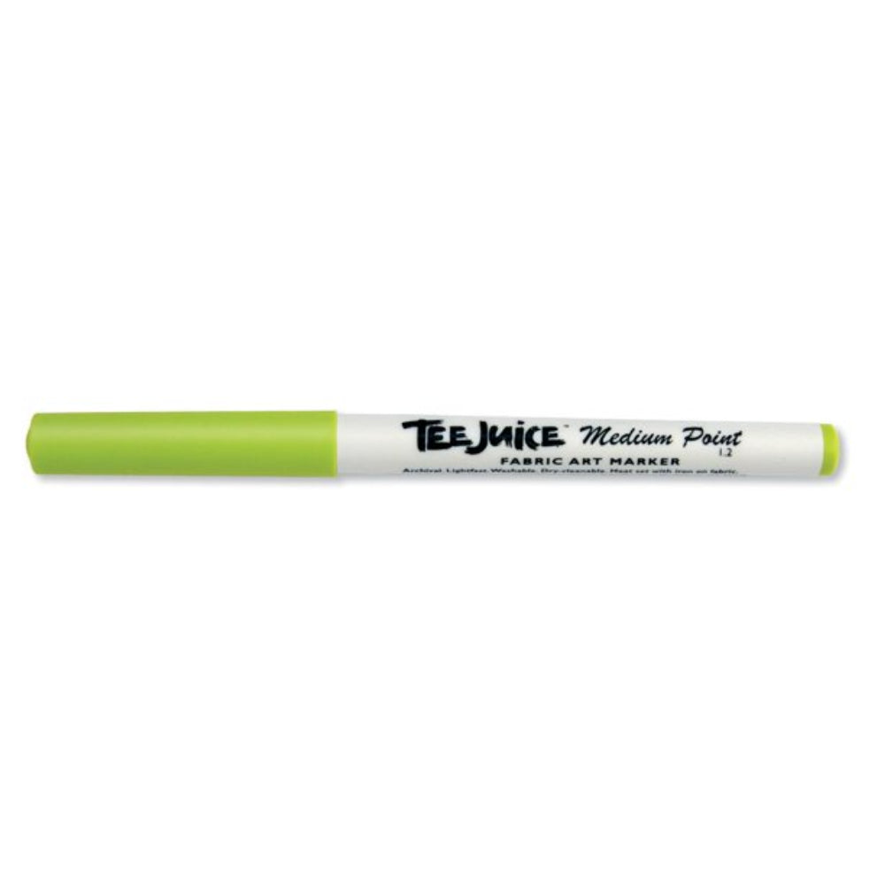 Lime Green Tee Juice fabric art marker with green cap on a white background