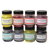 Set of 8 Procion MX Dye bottles in various colors on a white background