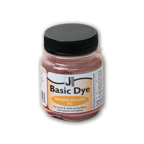 Jar of Jacquard Basic Dye in Golden Yellow on a white background