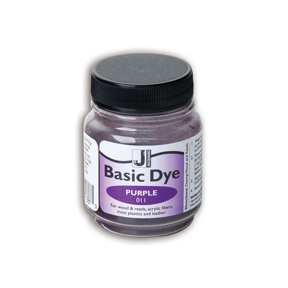 Jar of Jacquard Basic Dye in purple on a white background