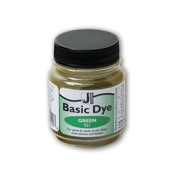 Jar of Basic Dye in green with a black lid on a white background