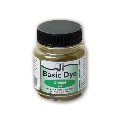 Jar of Basic Dye in green with a black lid on a white background