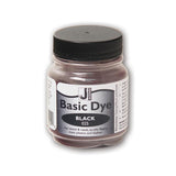 Jar of black basic dye with a black lid on a white background