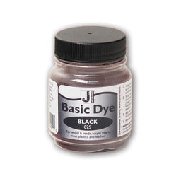 Jar of black basic dye with a black lid on a white background