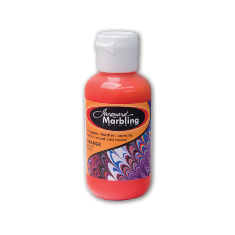Bottle of Jacquard Marbling Color in orange on a white background