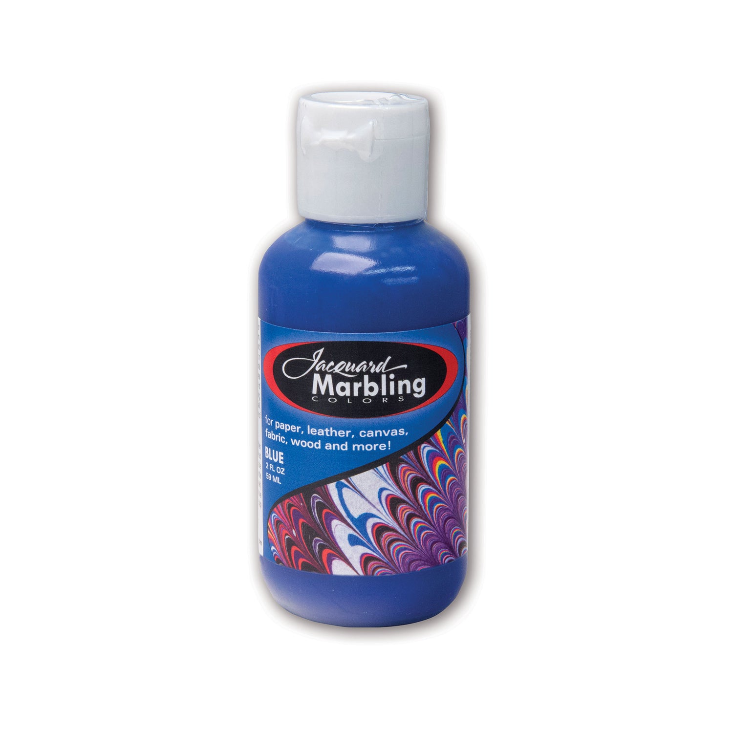 Blue bottle of Jacquard Marbling Blue paint on a white background
