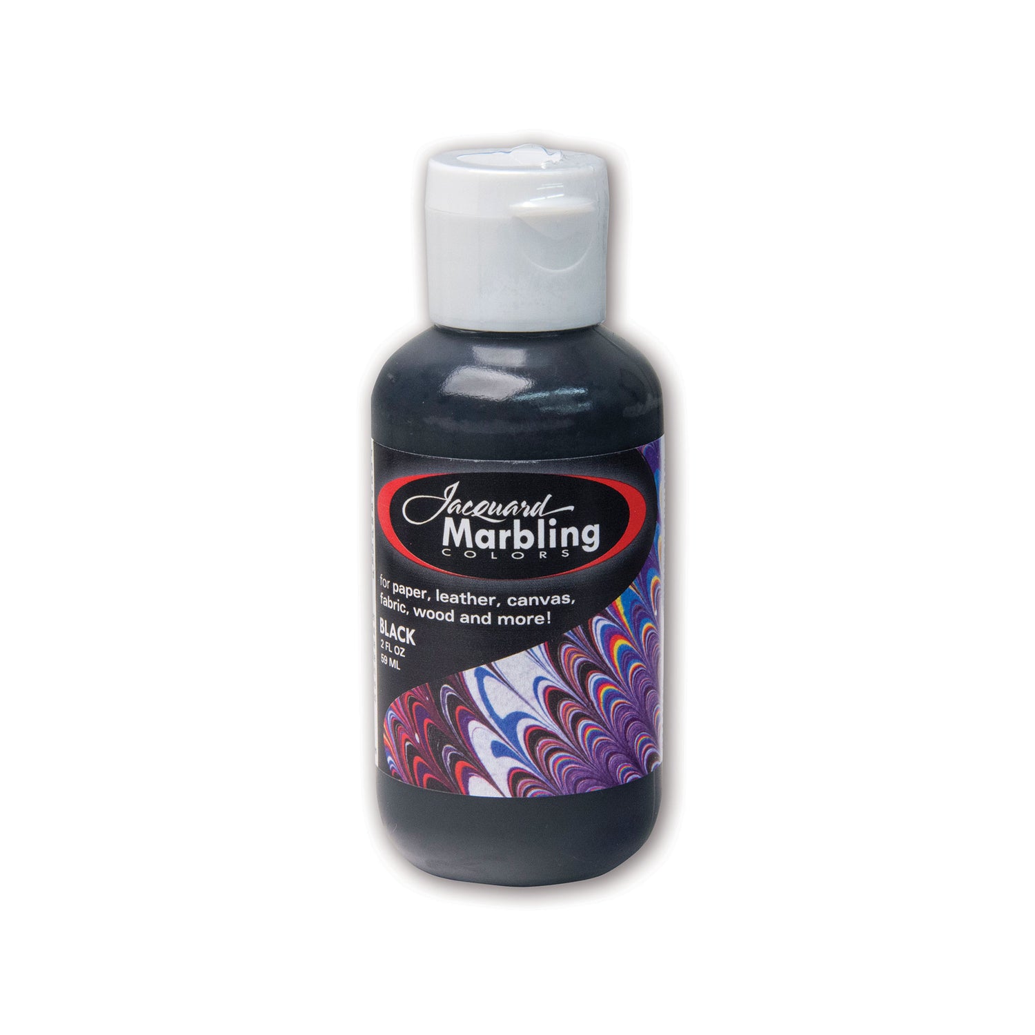 Bottle of Jacquard Marbling Colors black paint on a white background