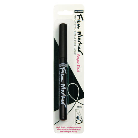 A black Jiquisar Film Marker with a white and black patterned backing card, photographed against a solid white background.