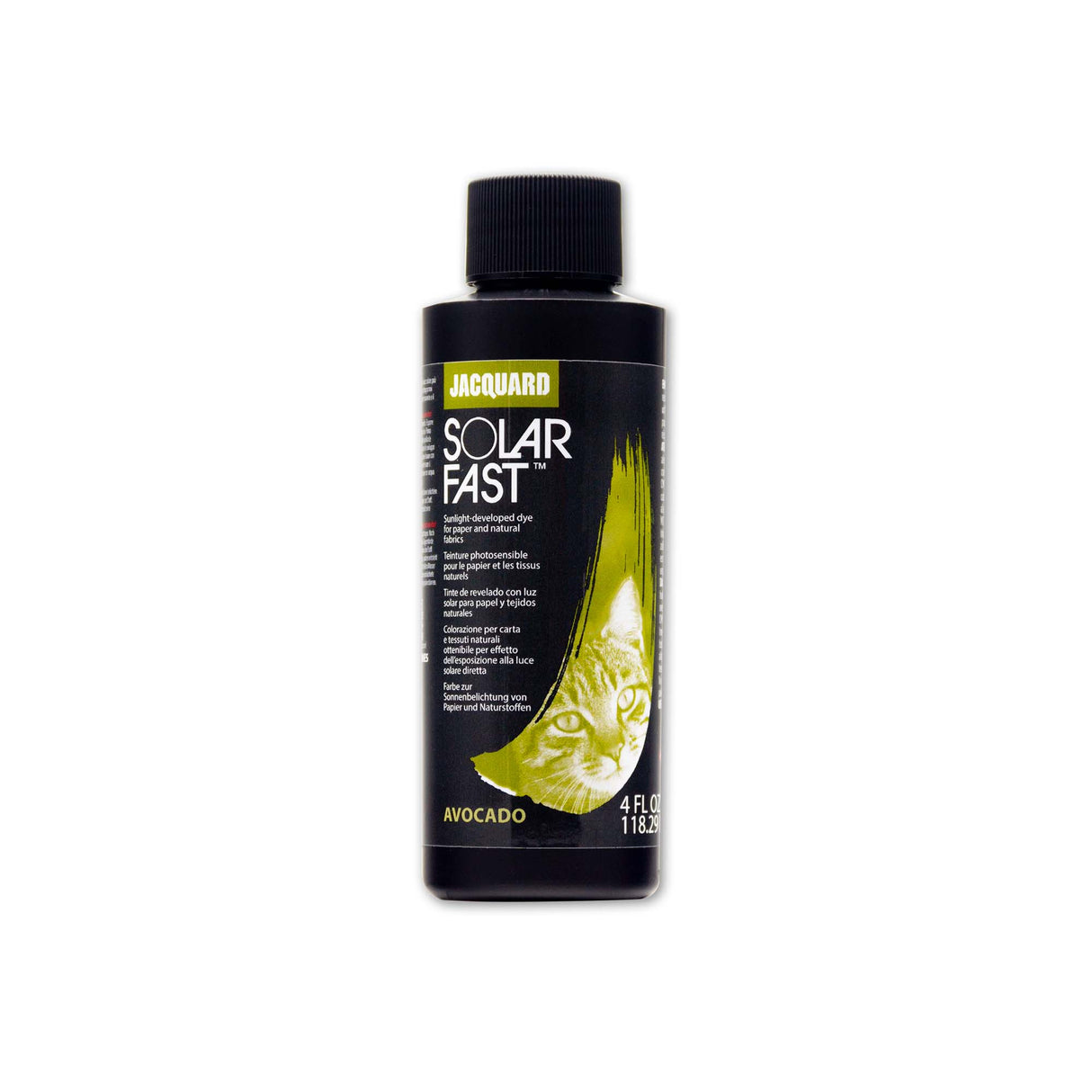 Bottle of Jacquard Solar Fast dye avocado on a white background