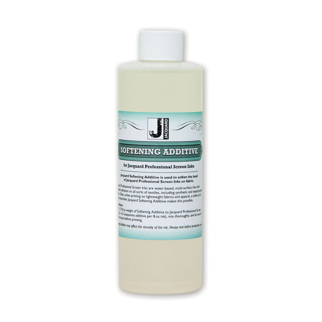 Bottle of softening additive with a white label on a white background