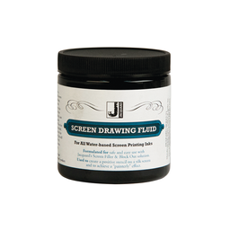 Jar of screen drawing fluid with a black lid on a white background