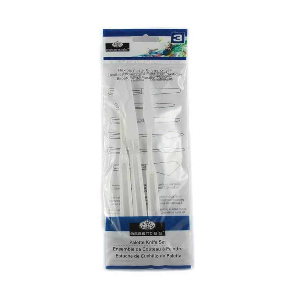 Packaged palette knife set with a blue label on a white background