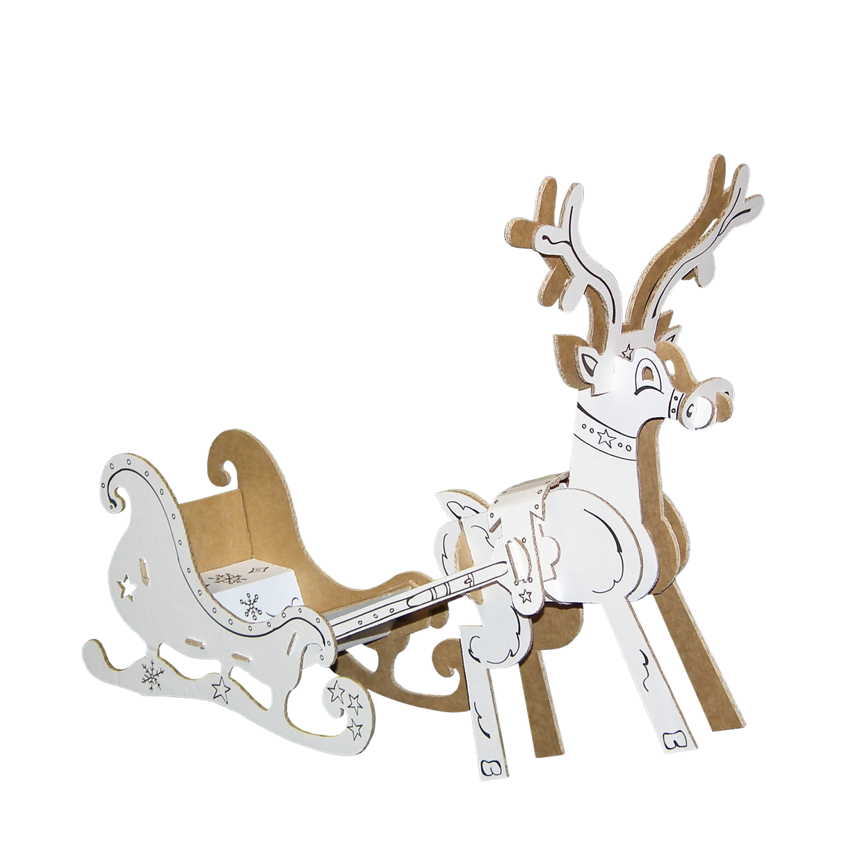 Christmas 3d cardboard model reindeer with sleigh