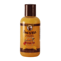 A small bottle of Howard Feed-N-Wax Wood Polish & Conditioner 140 ml