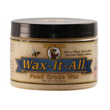 A jar of Howard Wax-It-All Food Grade Wax, with labeling that provides product information and instructions.