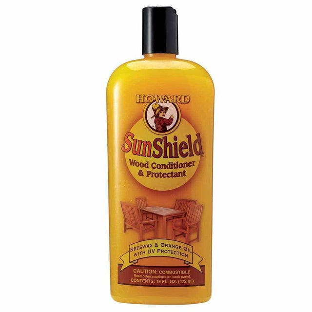 Bottle of Howard Sunshield wood conditioner and protectant for outdoor wooden furniture