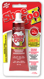 A tube of Shoe Goo II clear shoe glue with packaging displaying product information and usage instructions.