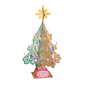 3d cardboard Christmas tree that has been coloured in