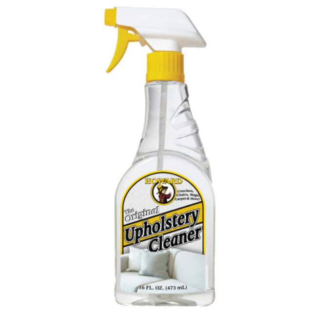 A spray bottle of Howard Upholstery Cleaner with Lime and Lemongrass on a white background