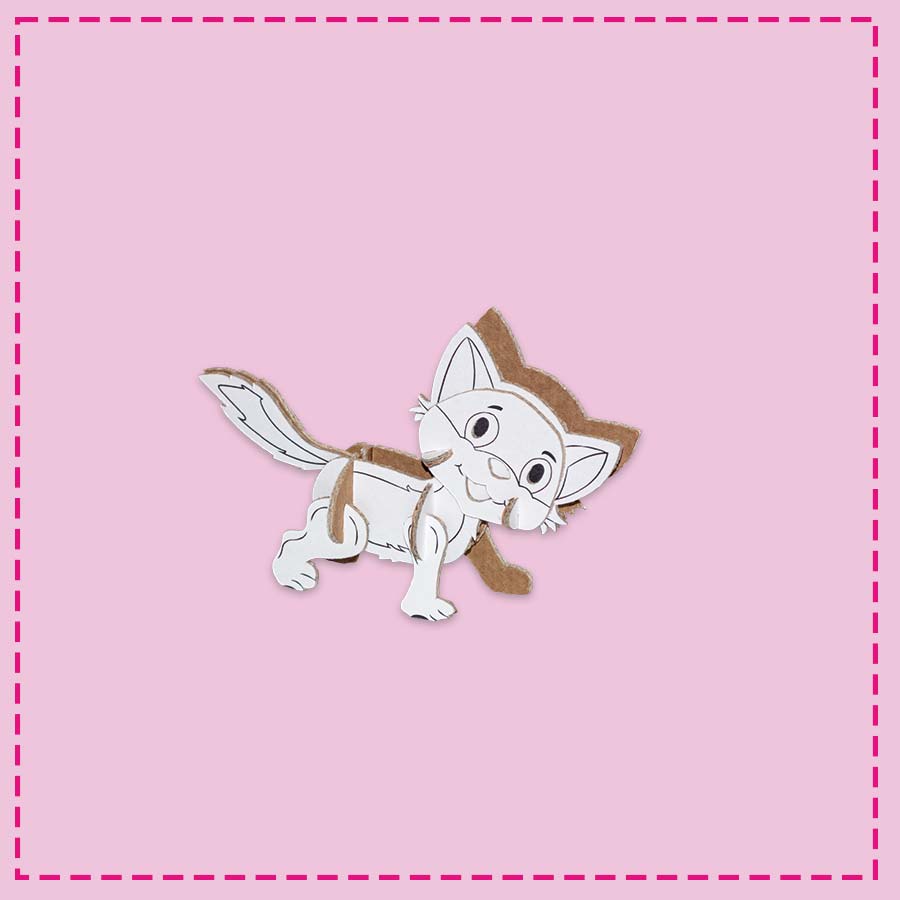3D cardboard toy cat that can be painted