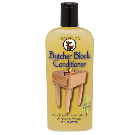 Butcher Block Conditioner bottle with a wooden block on a white background