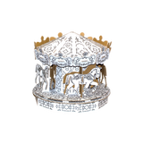 Decorative cardboard carousel with horses on a white background