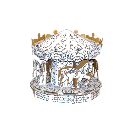 Decorative cardboard carousel with horses on a white background