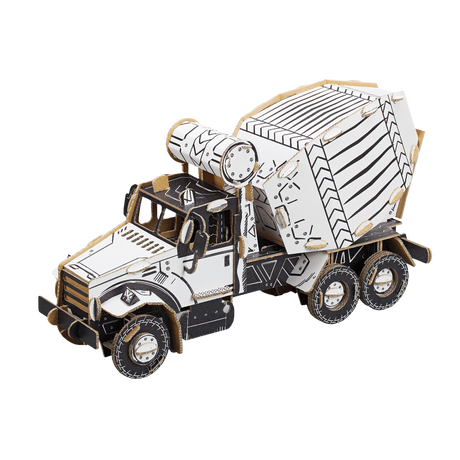 3d cardboard model of a cement mixer truck ready for painting