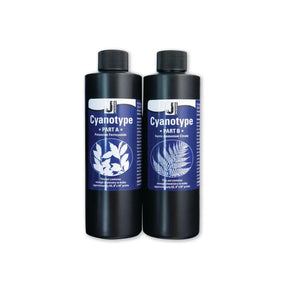 Two bottles of Cyanotype solution labeled 'Part A' and 'Part B' on a white background.