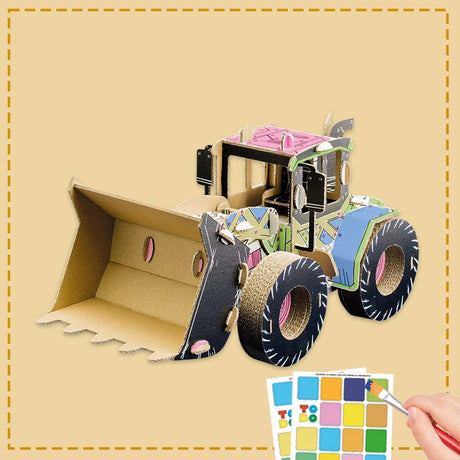 3d cardboard model of a digger being painted