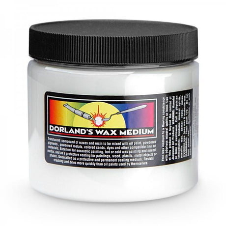 A container of Dorlands Wax Medium with a label showing product information.