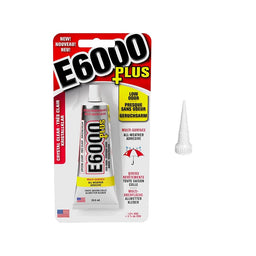 26.6ml E6000 Plus adhesive in packaging with tip on a white background