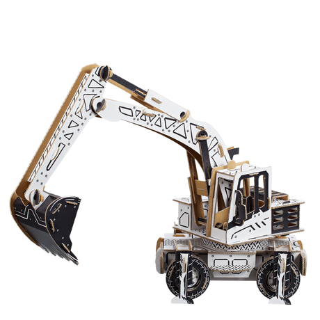 3d cardboard model of an excavator machine that is ready for painting