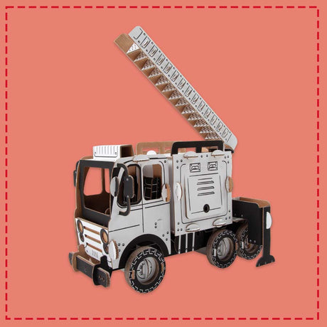 cardboard fire pump truck with roof ladders extended