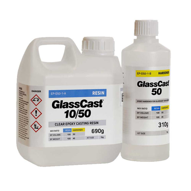 GlassCast 50 epoxy resin on a white background
