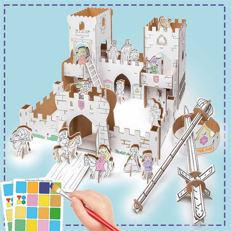 3d puzzle of a castle being coloured in by a child