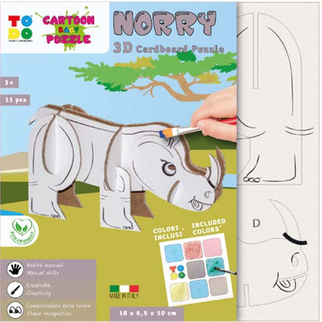 3d cardboard model kit of a rhino to be coloured in