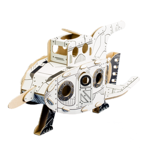 Cardboard model of a space rocket on a white background