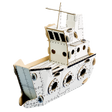 Cardboard model of a ship on a white background