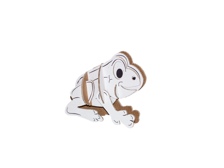 White and browncardboard frog toy on a white background