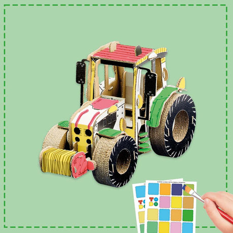 cardboard 3d model kit to make a tractor being painted