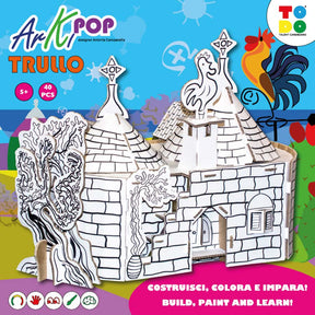 3D building puzzle with coloring guide on a colorful background, featuring the brand 'Art Ki Pop'.