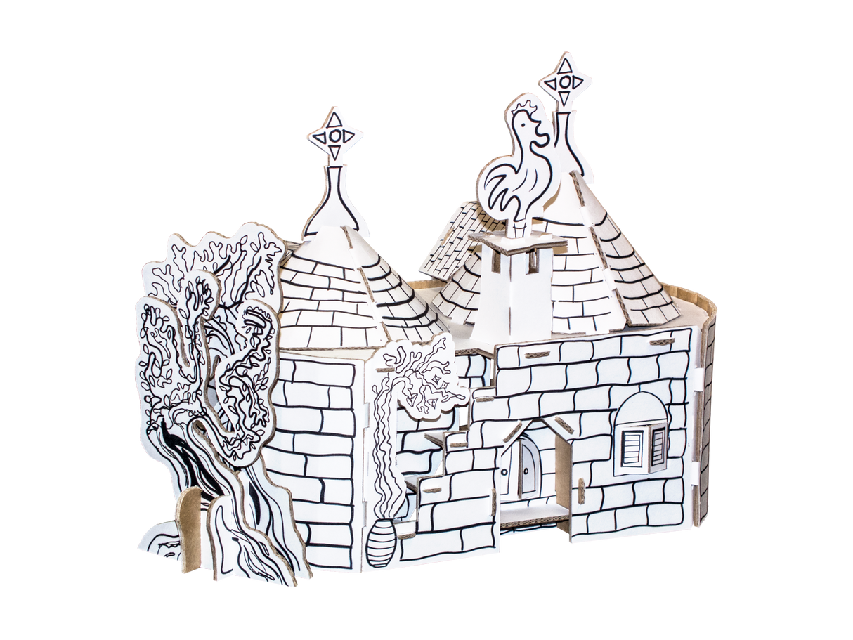 3d cardboard puzzle of cottage trullo ready for painting