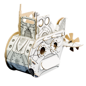 Cardboard model of u boat with intricate details on a white background
