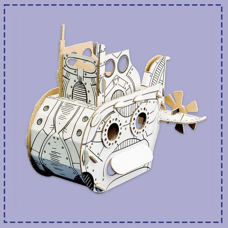 a cardboard u boat ready for colouring in